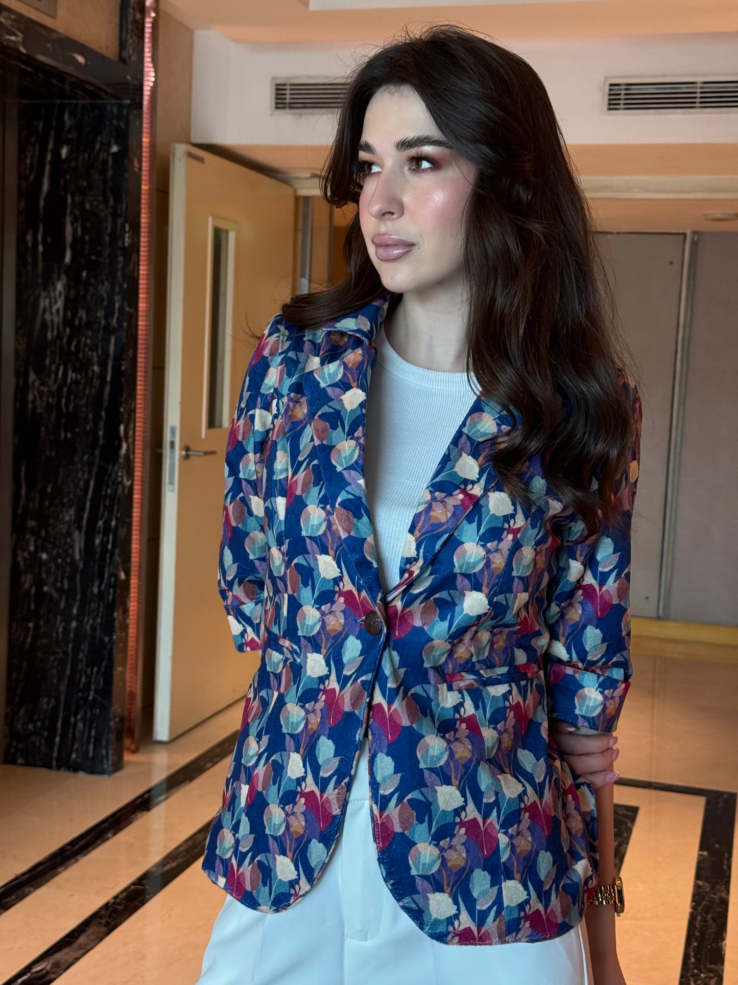 Multi-Color Velvet 3/4th Sleeve Blazer