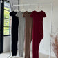Body Fit Round Neck Slit Dress