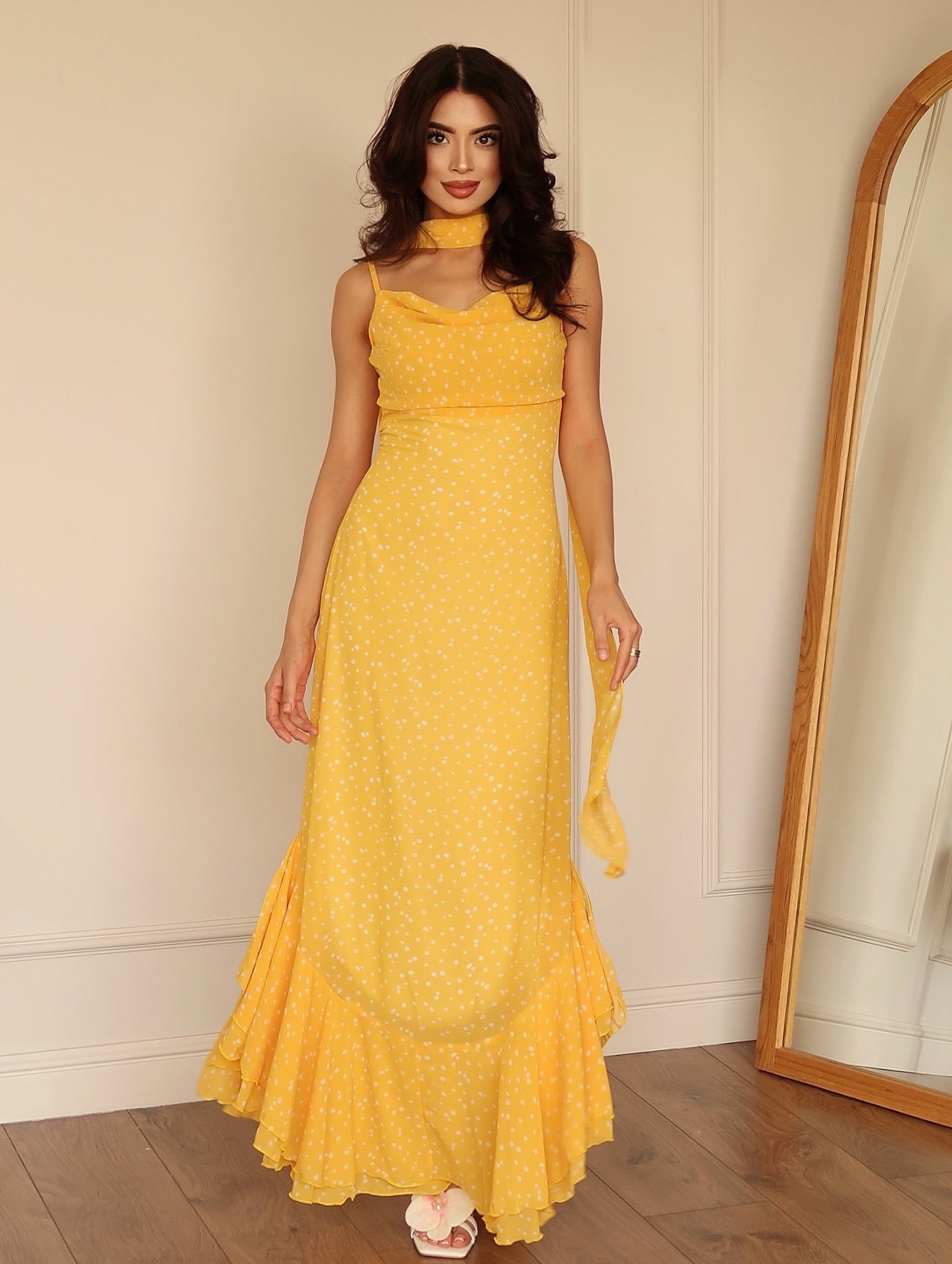 Georgette Floral Flow Dress With Scarf