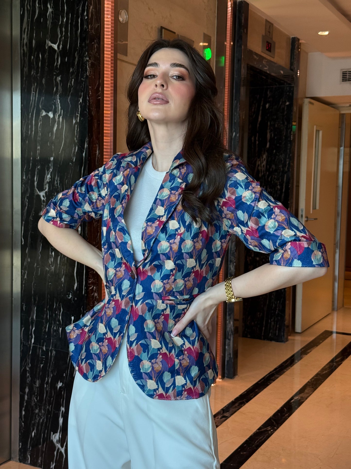 Multi-Color Velvet 3/4th Sleeve Blazer