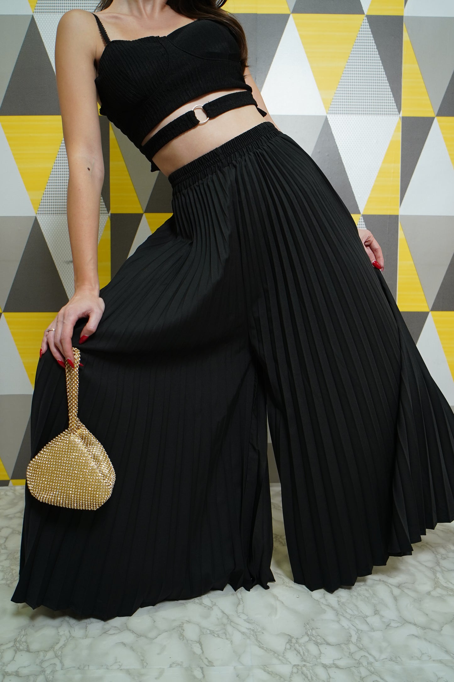 Set Of Padded Top With Pleated Flare Pants