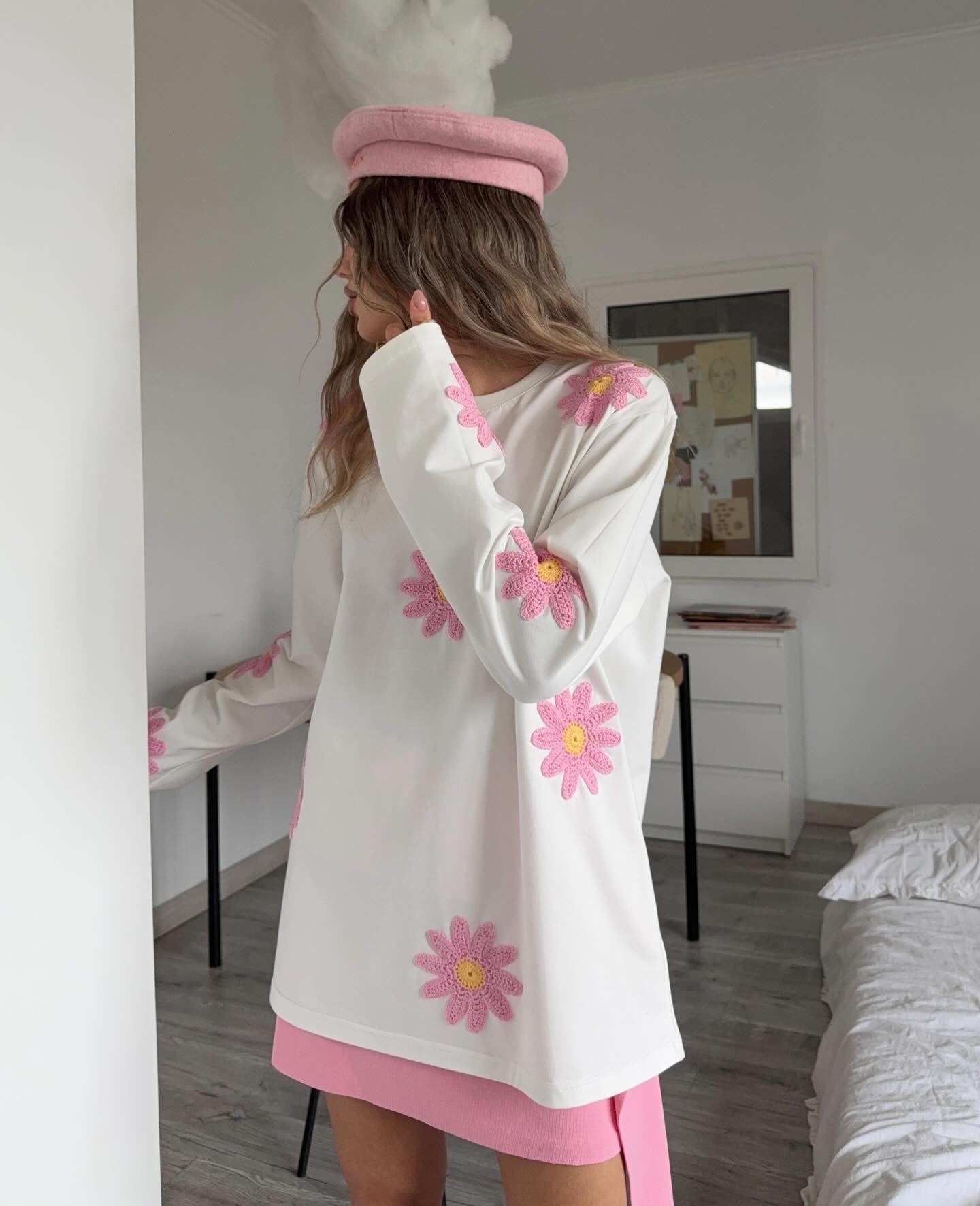 Crochet Flower Full Sleeves Top (Set Of 2)