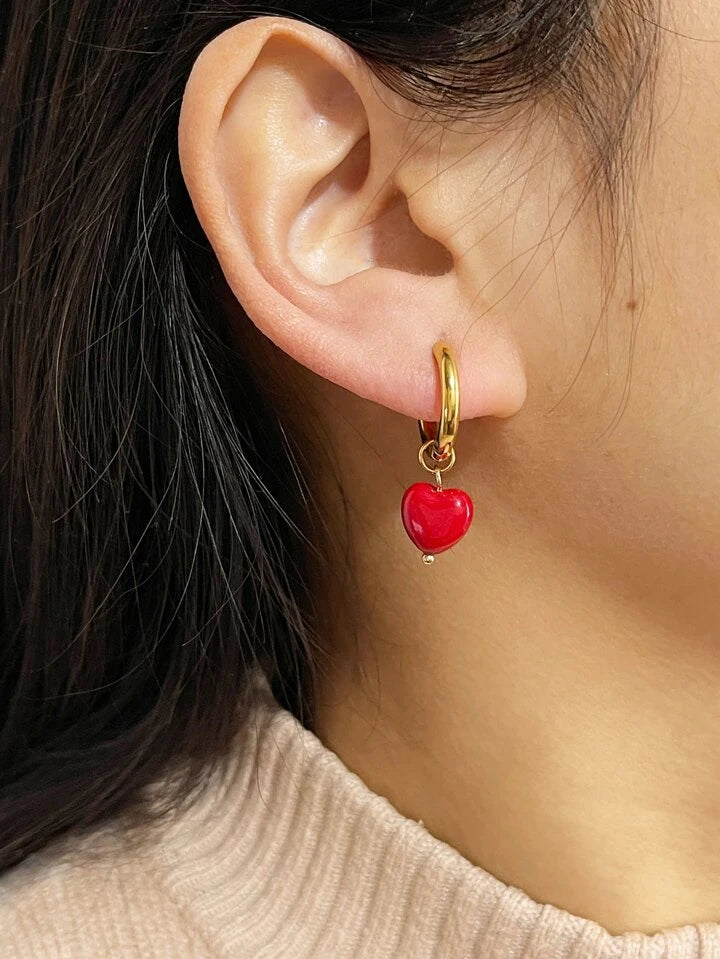 Burgundy Heart Earrings