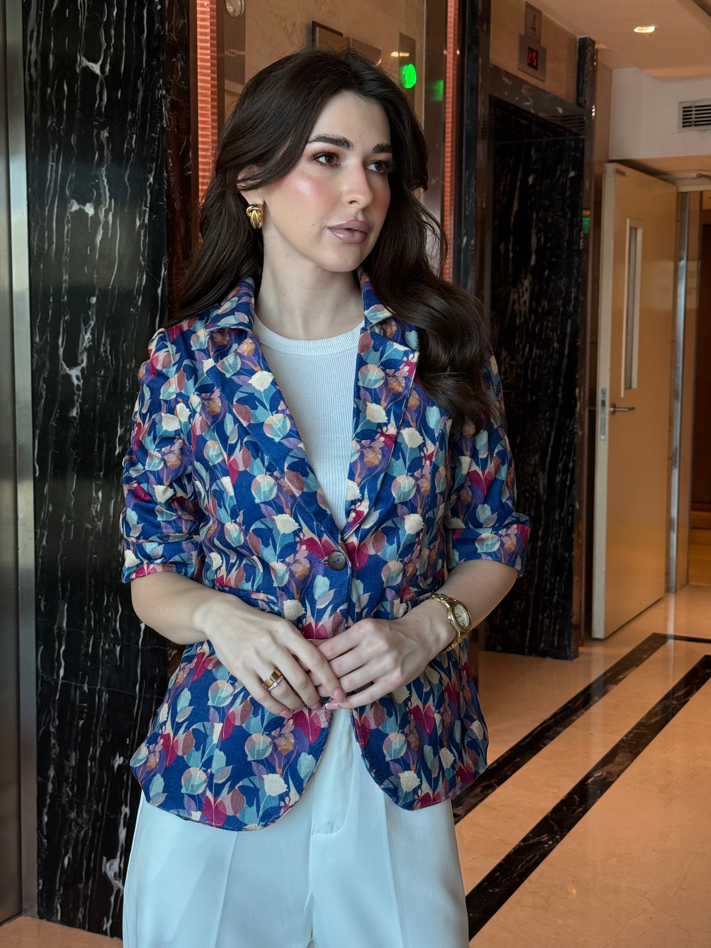 Multi-Color Velvet 3/4th Sleeve Blazer