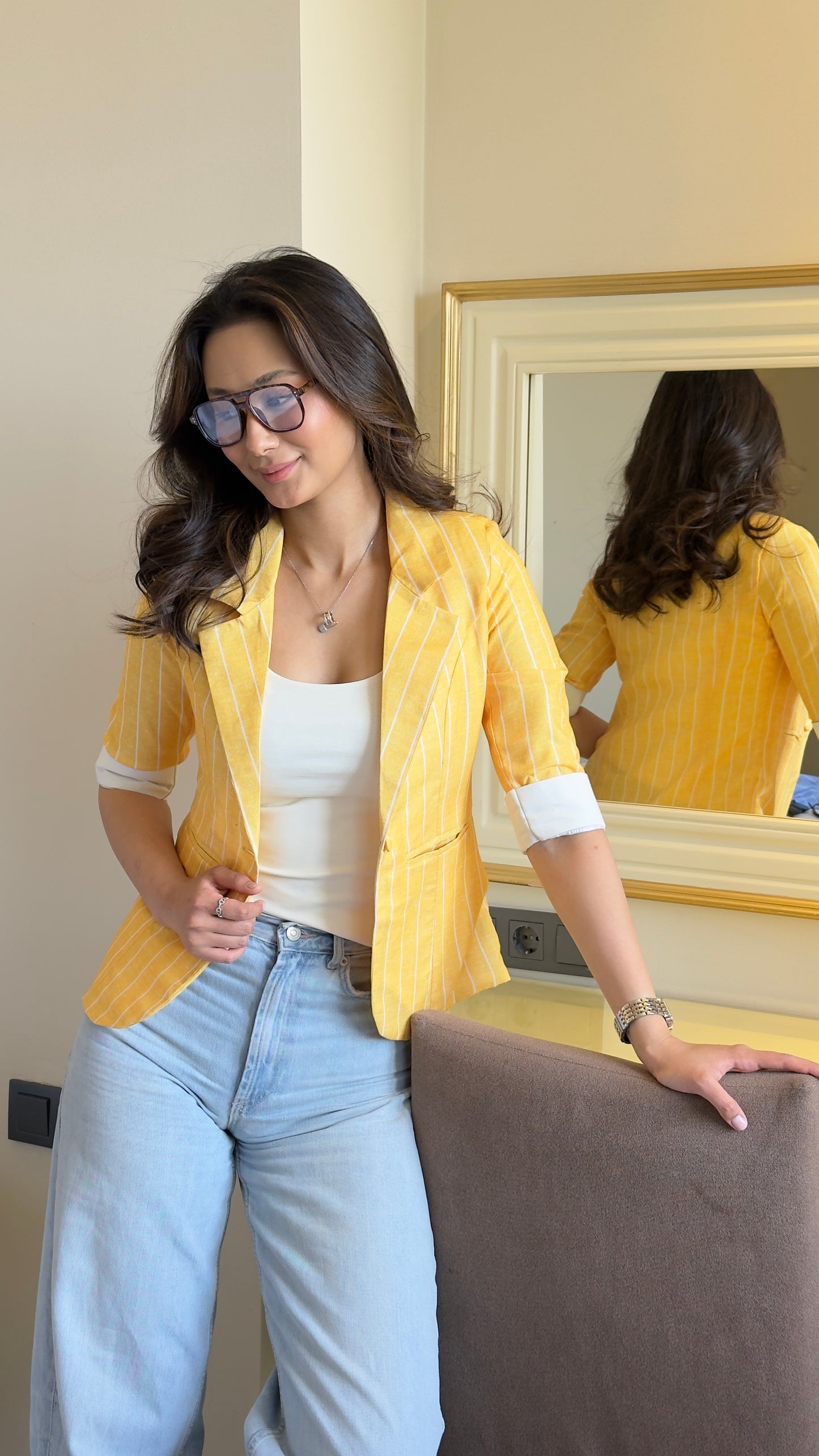Striped Blazer With Tank Vest