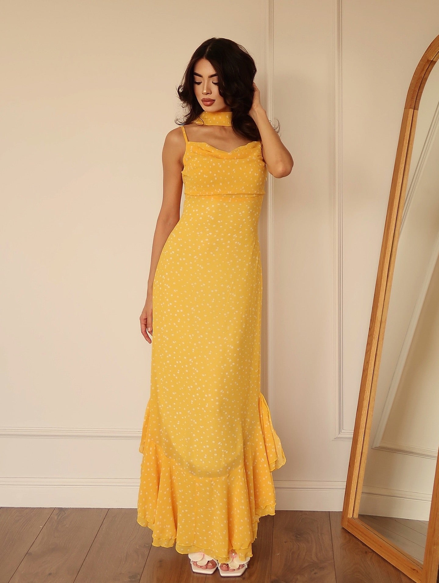 Georgette Floral Flow Dress With Scarf