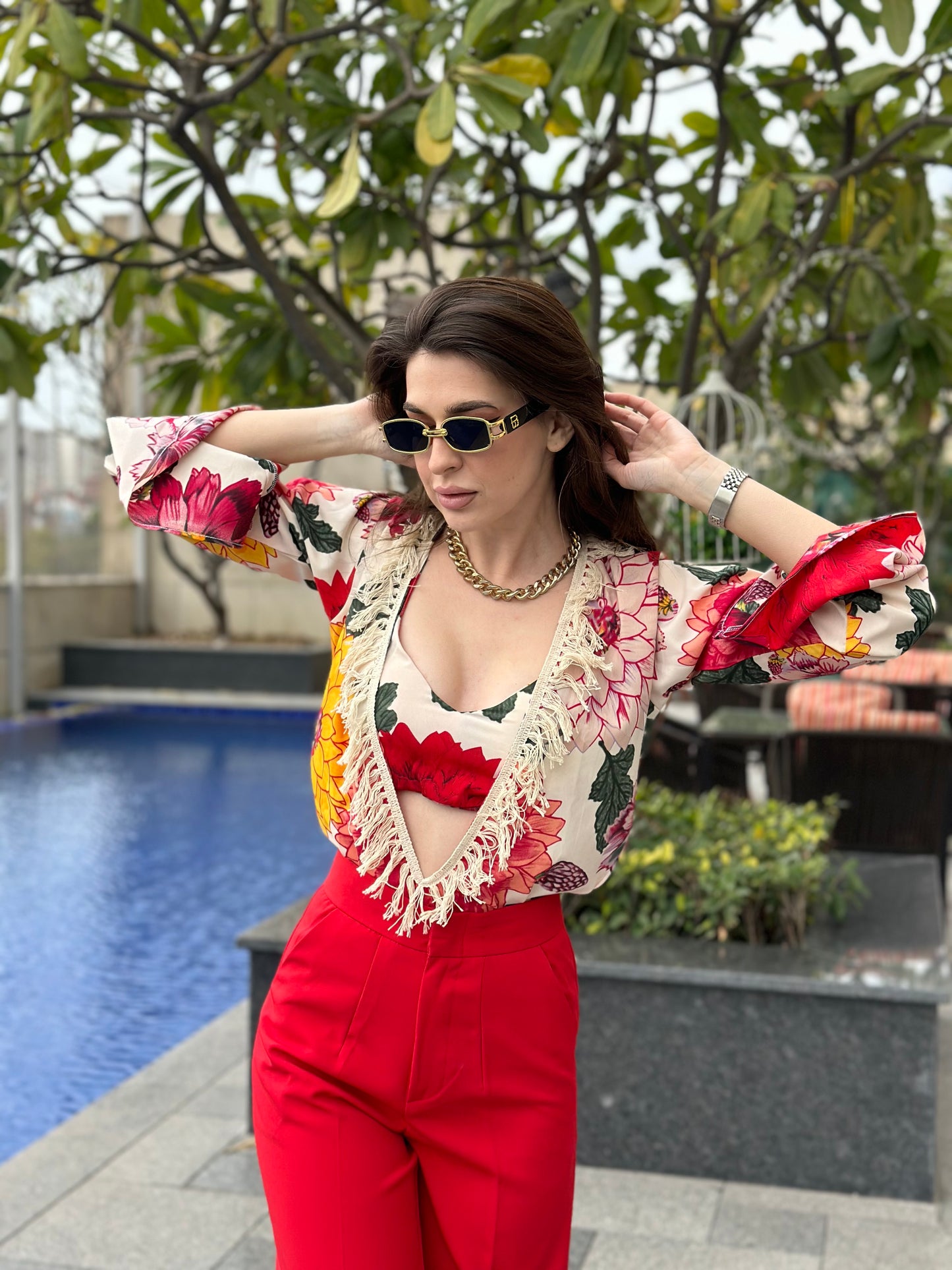 Floral Red Beach Set