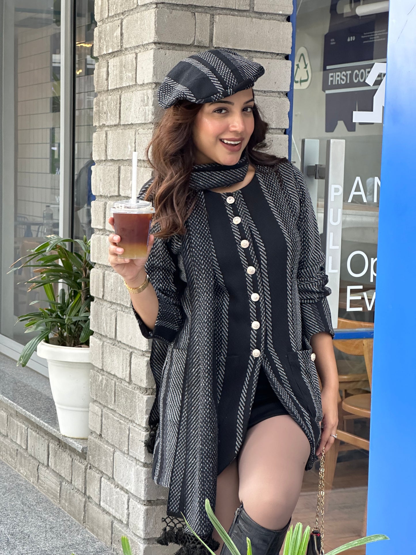 European Winter Coat With Muffler & Beret