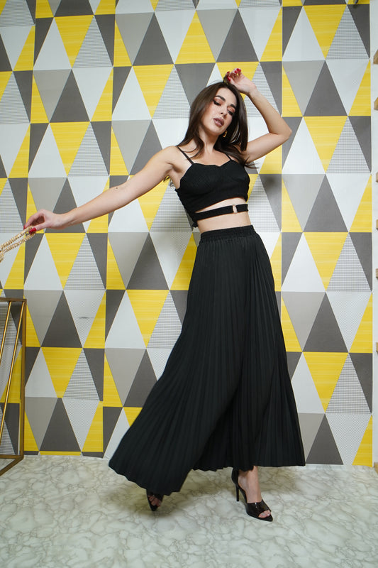 Set Of Padded Top With Pleated Flare Pants