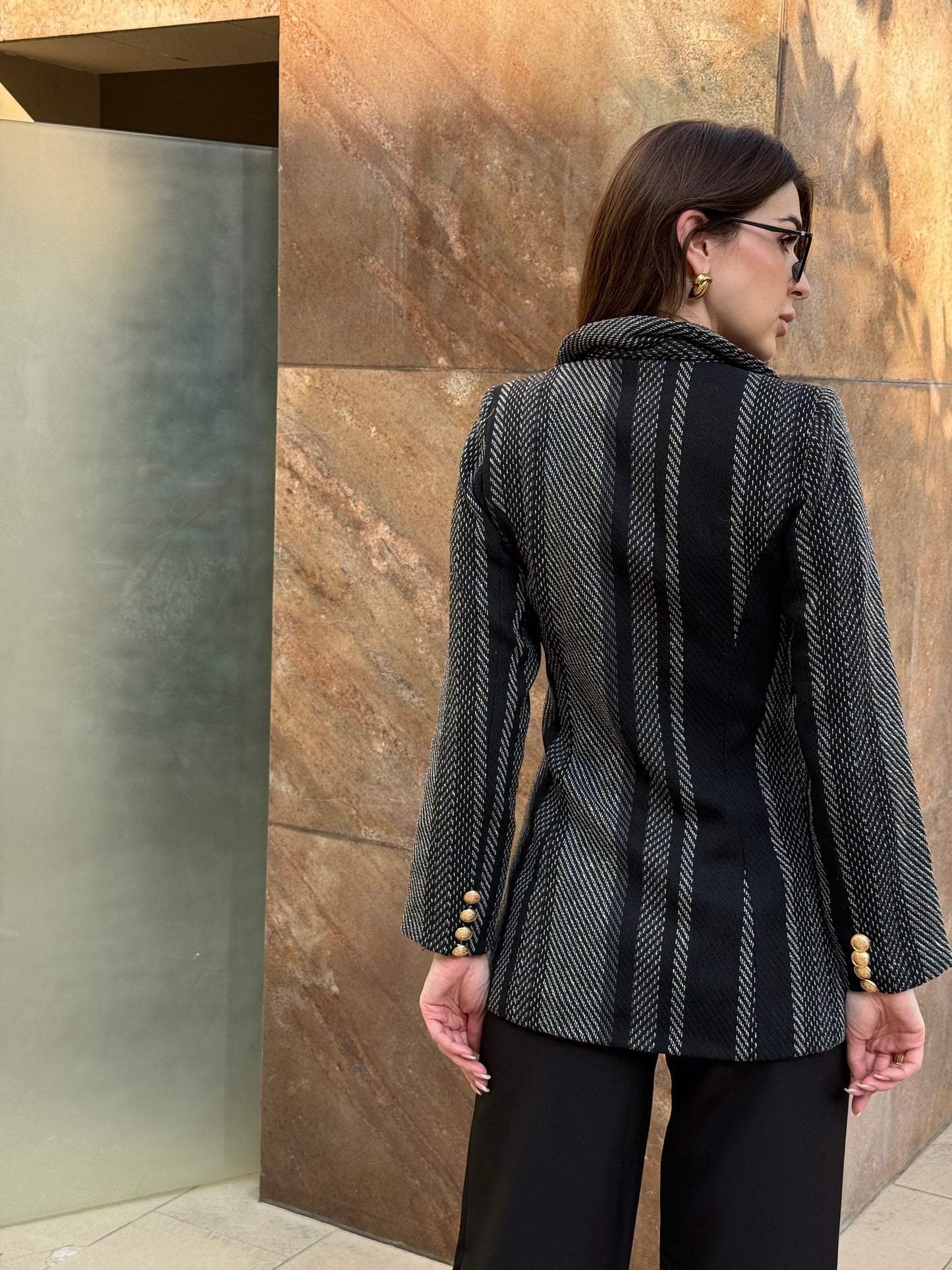 Tweed Long Sleeve Double Breasted Blazer