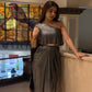 Metallic Pleated Skirt With Flared One Side Top