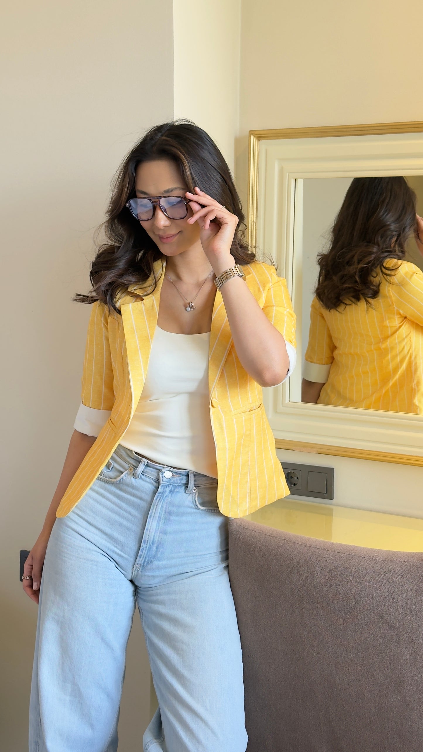 Striped Blazer With Tank Vest