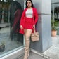 Red Suede Long Blazer With Mini Skirt