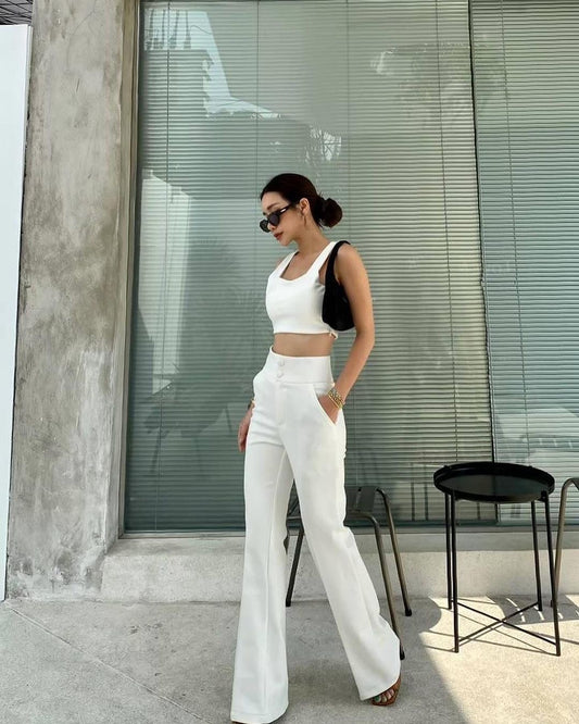 White Wider Bottom High Waist Pants