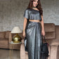 Metallic Pleated Skirt With Flared One Side Top