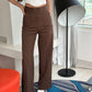 Brown Pinstripe Side Zipper Pants