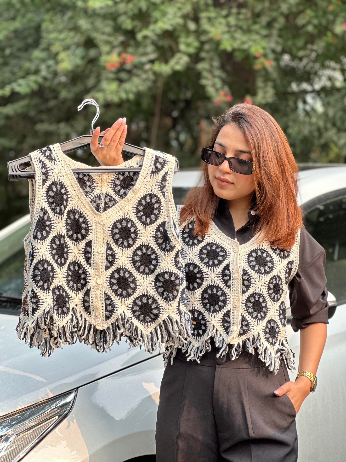 Crochet Retro Knitwear Vest Without Shirt