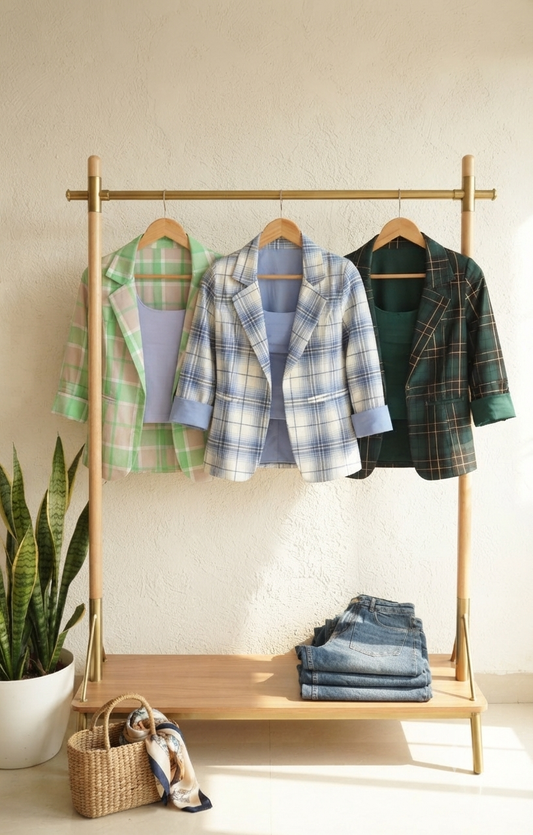 Plaid Blazer With Tank Vest