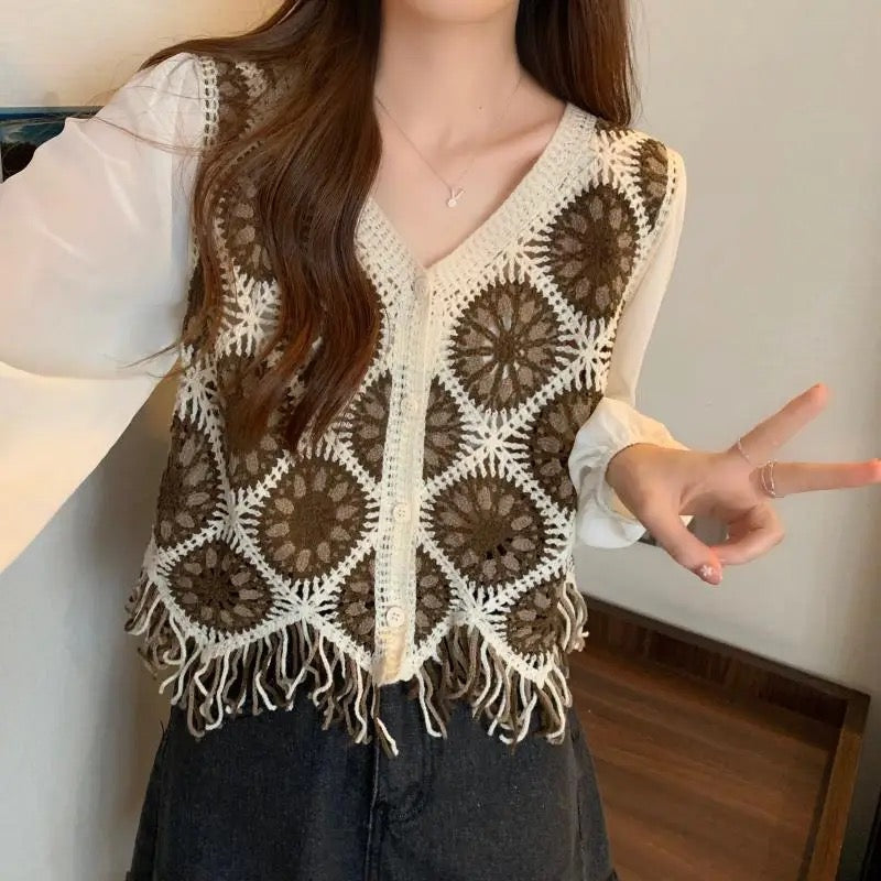 Crochet Retro Knitwear Vest Without Shirt