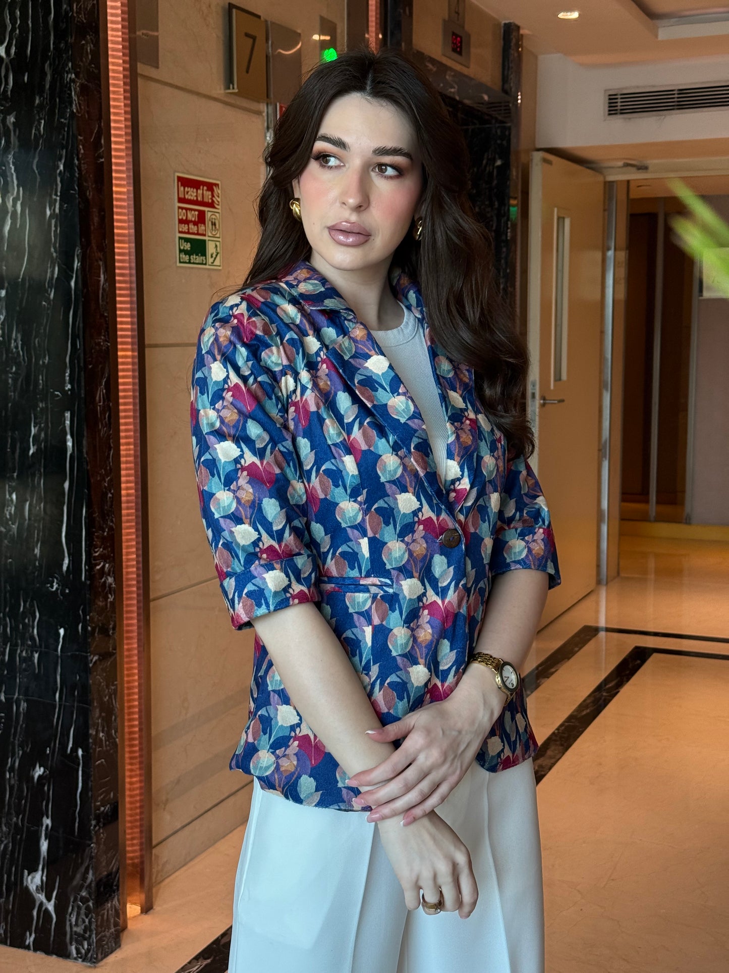 Multi-Color Velvet 3/4th Sleeve Blazer