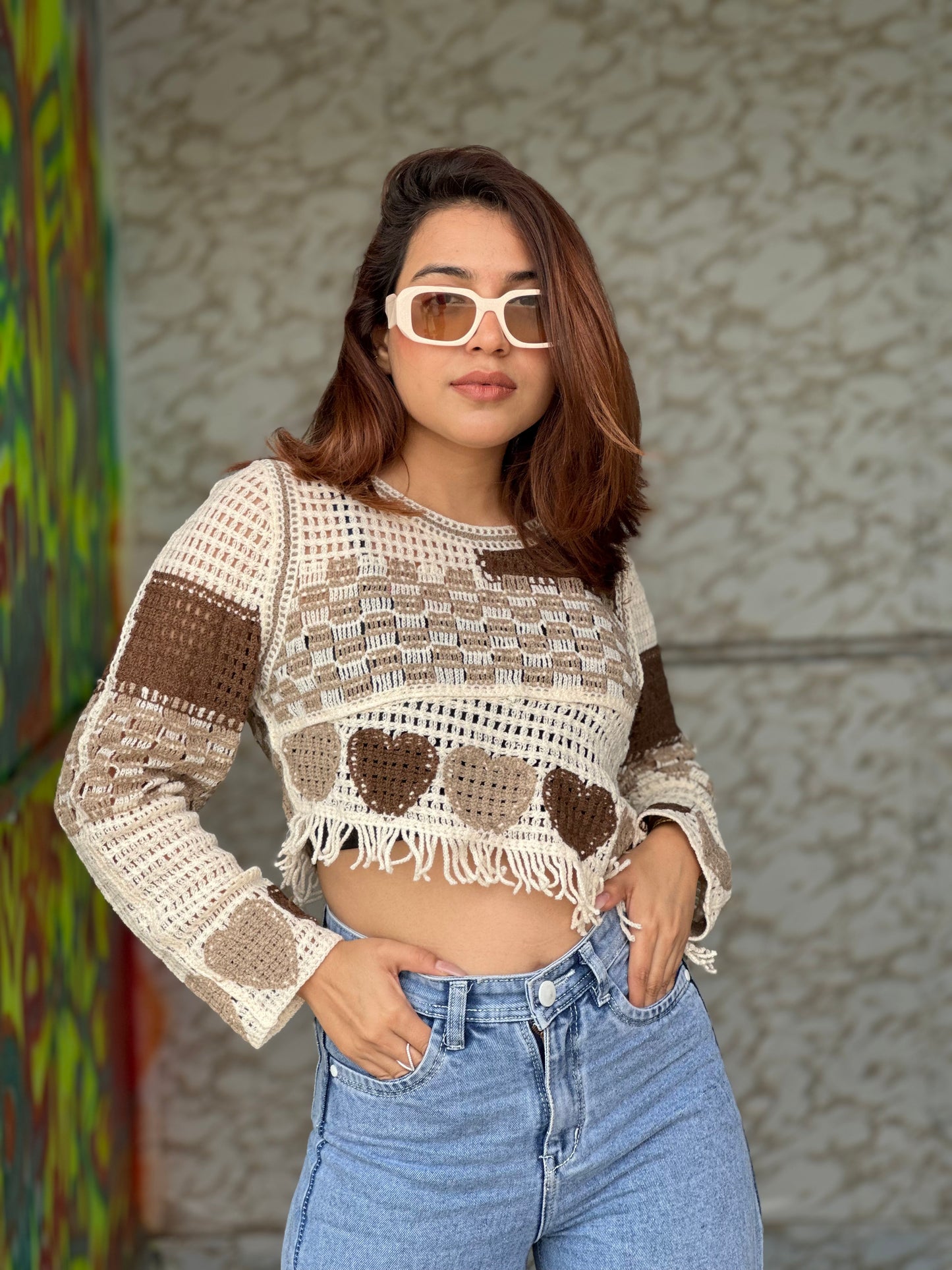 Crochet Asymmetrical Full Sleeves Top