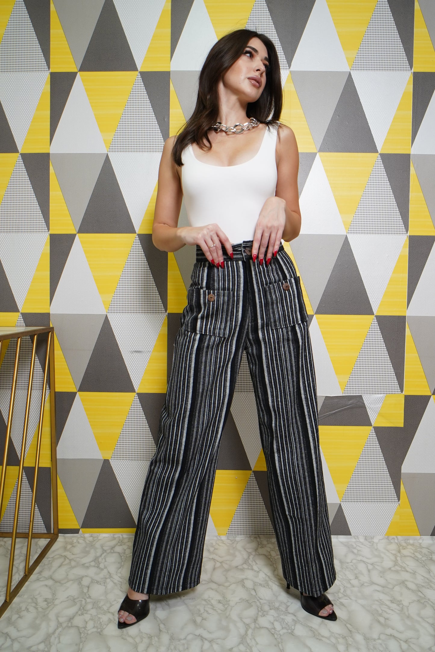 Cotton Striped Wide Leg Pants