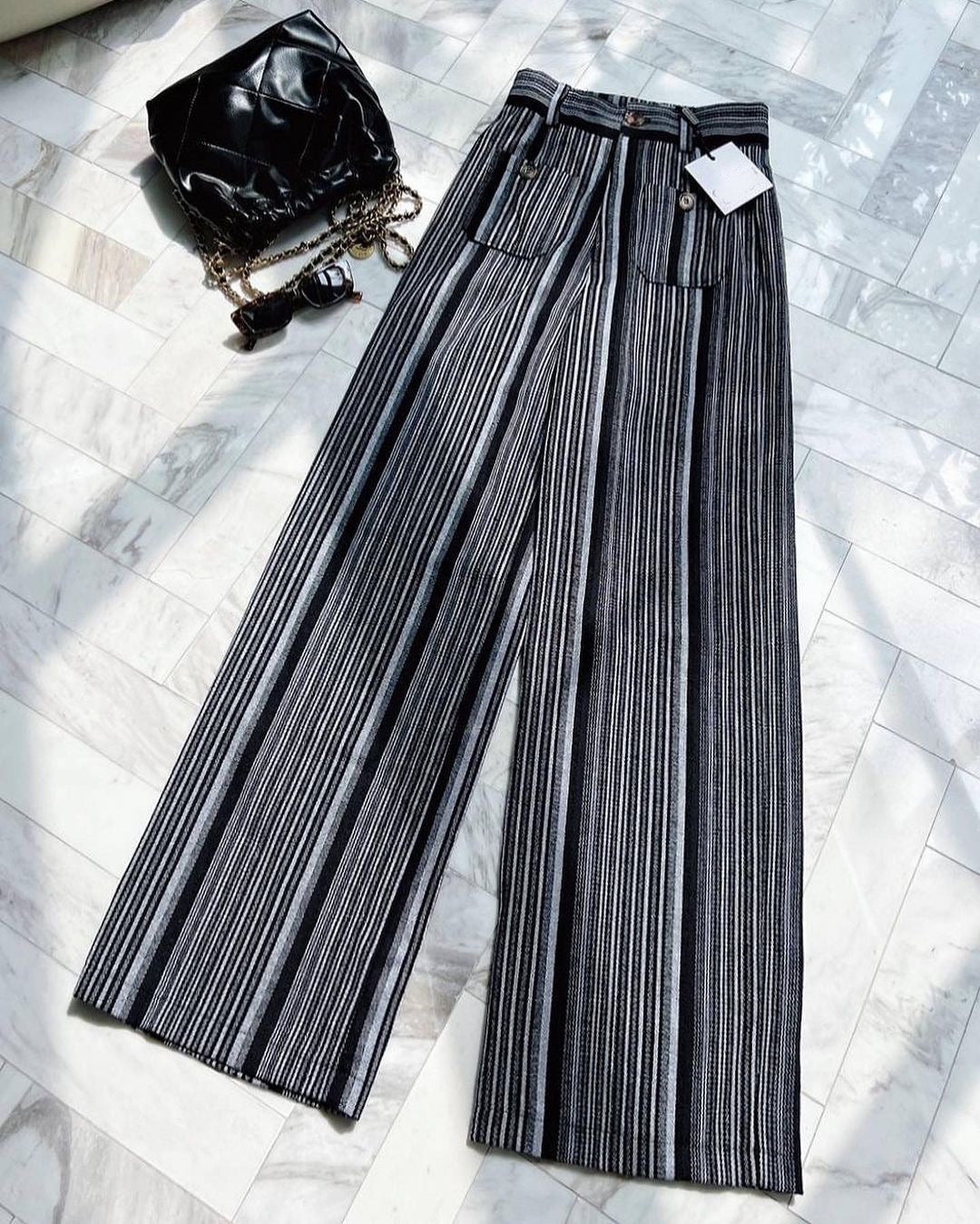 Cotton Striped Wide Leg Pants