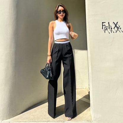 Black Elastic Waist Casual Pants