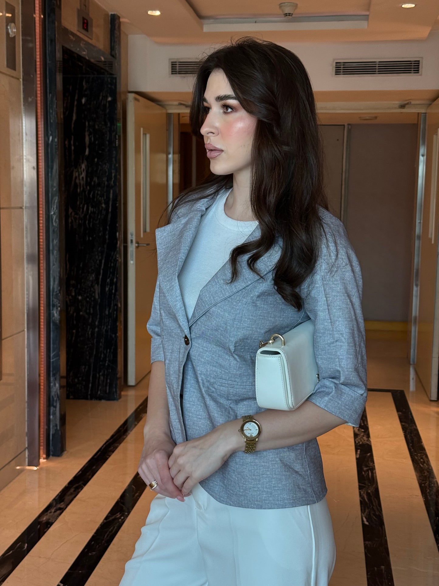 Light Grey 3/4th Sleeve Blazer