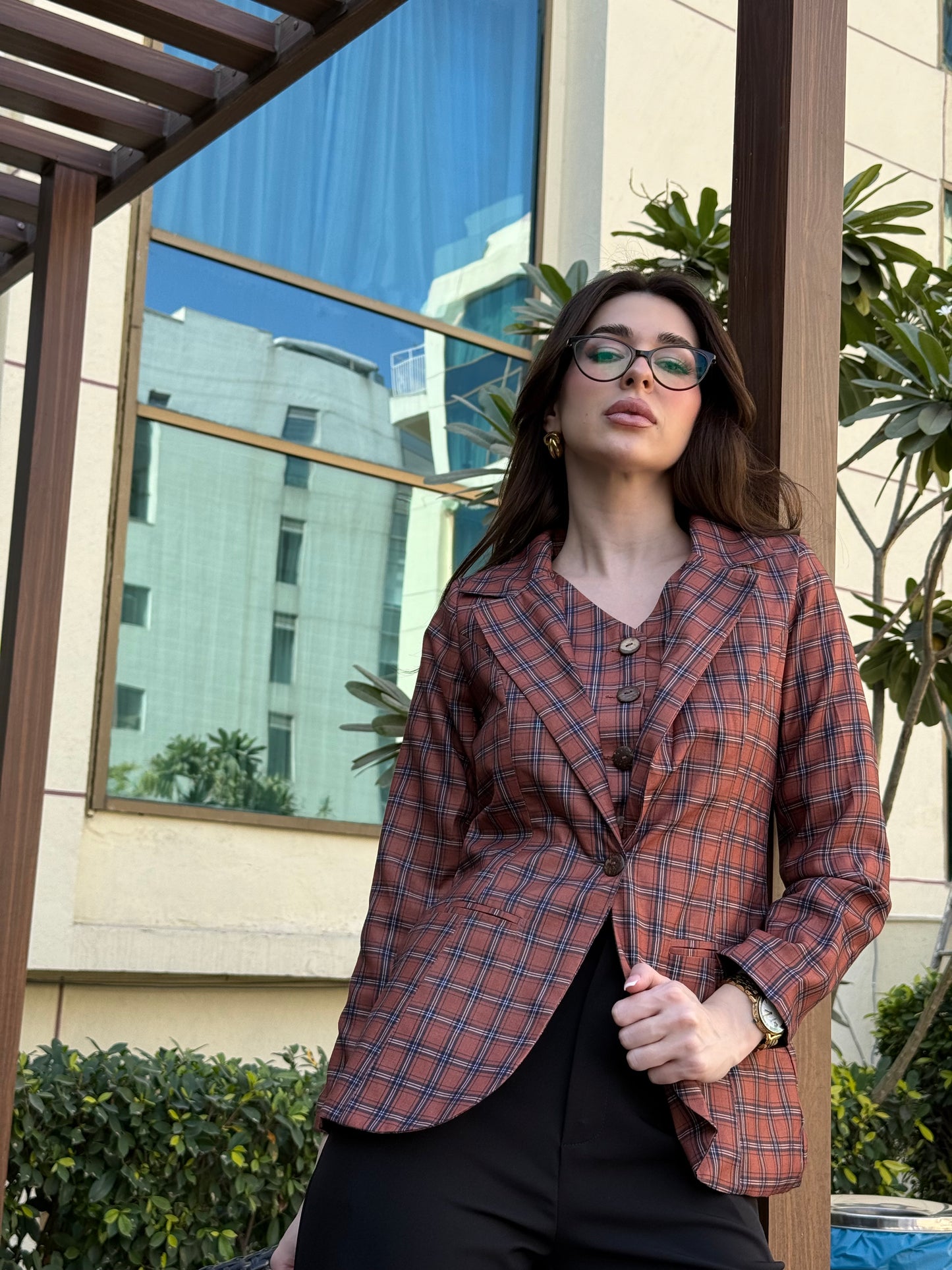 Checked Blazer With Waist Coat