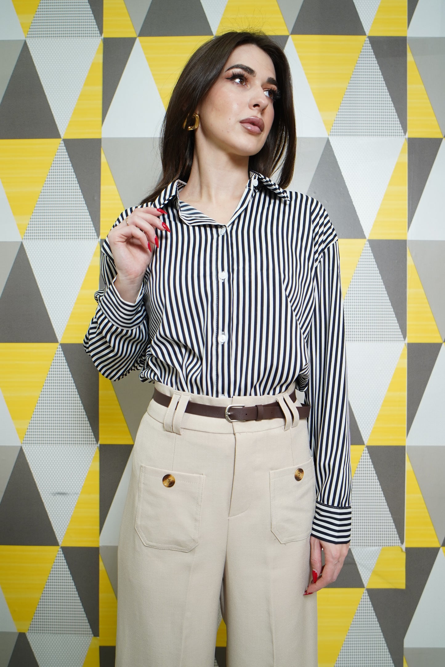 Thick Black Striped Button Down Corporate Shirt