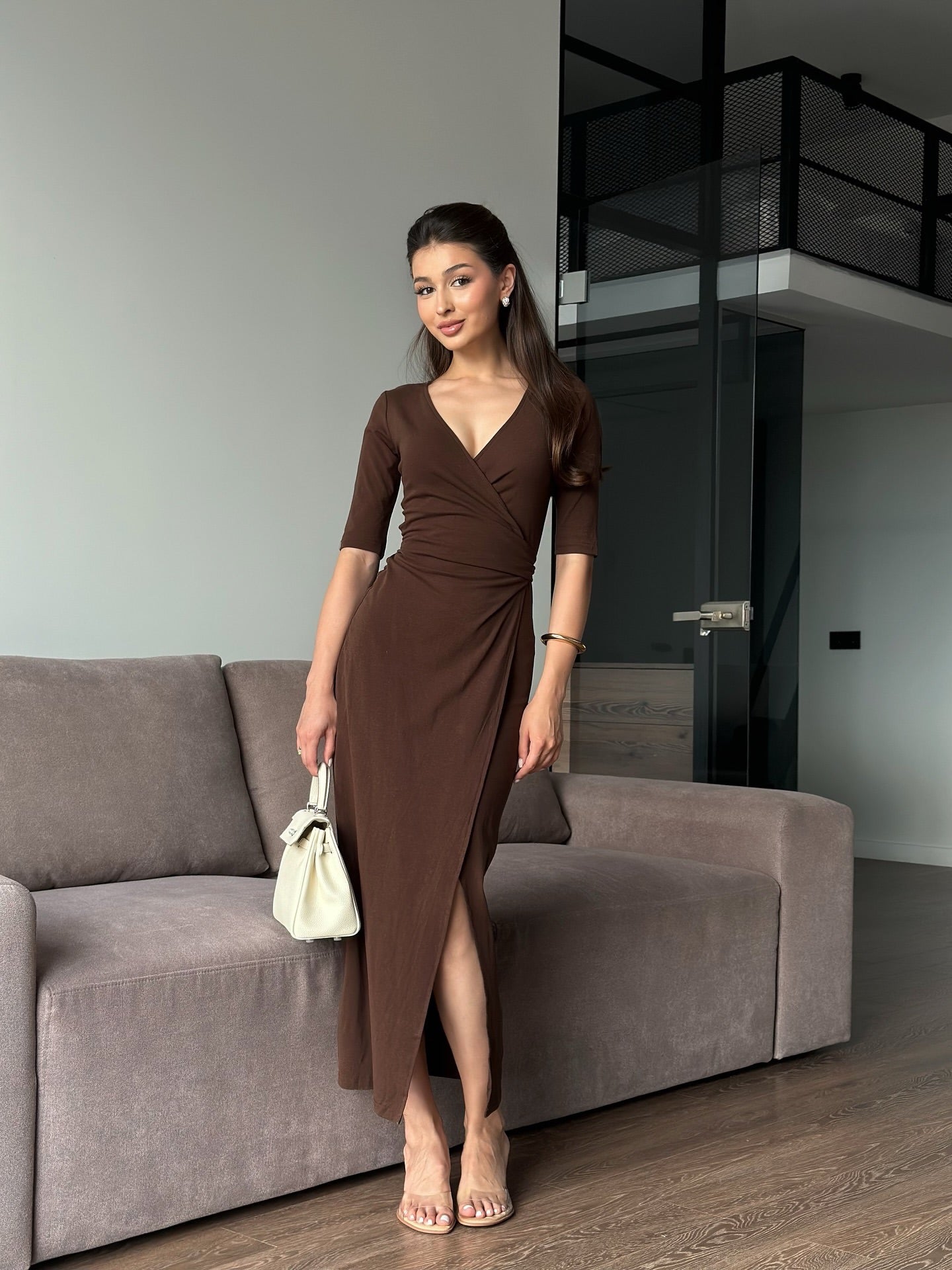 brown wrap around dress Goan Wrap Dress / Brown main image 0