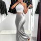 Mermaid Look Metallic Silver Long Skirt