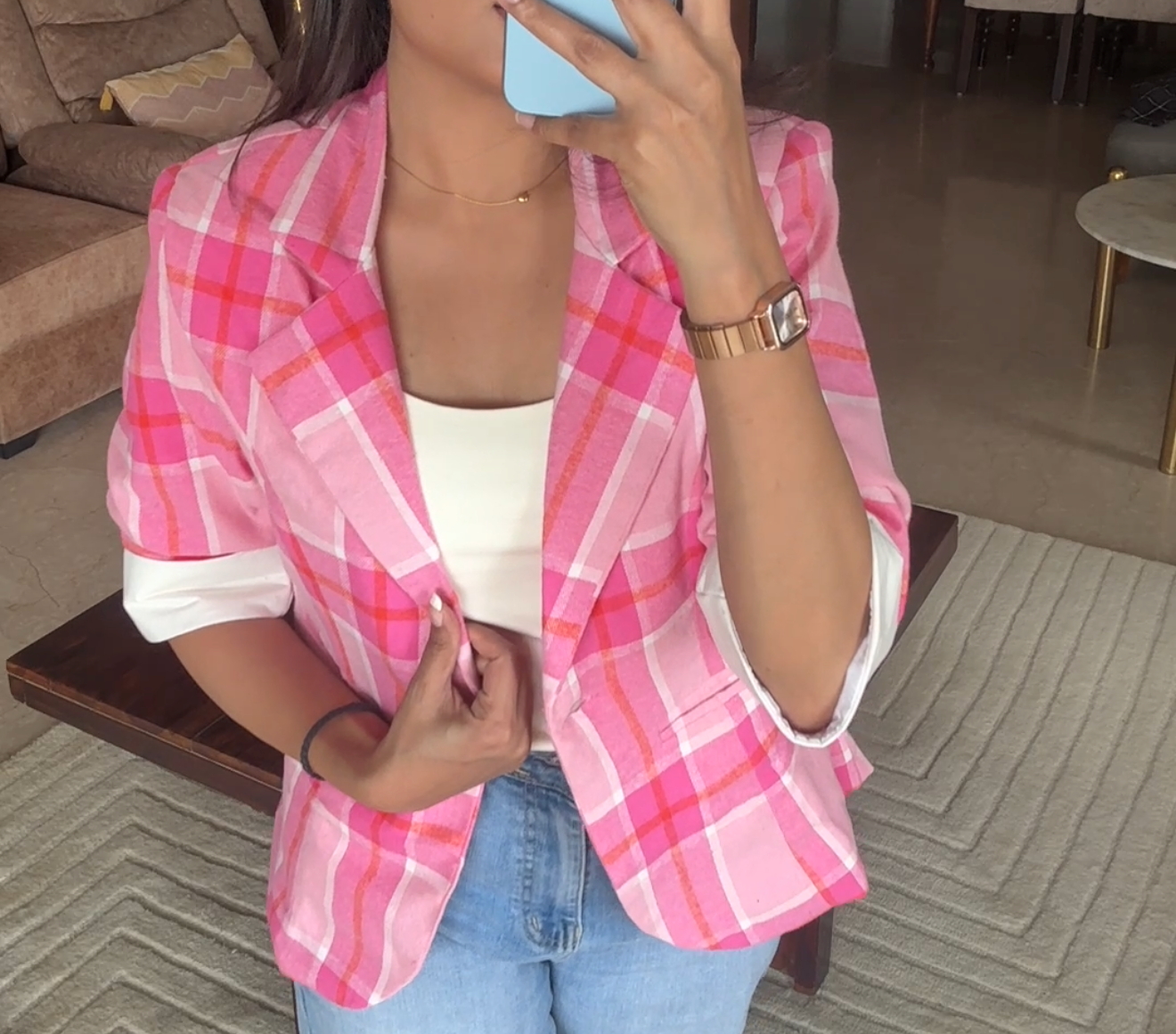 Plaid Blazer With Tank Vest