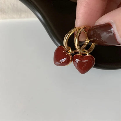 Burgundy Heart Earrings