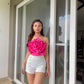 Combo Deal: Pink Rose Halter Neck Top With White Shorts