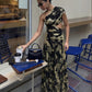 Gold Foil Pleated Festive Dress