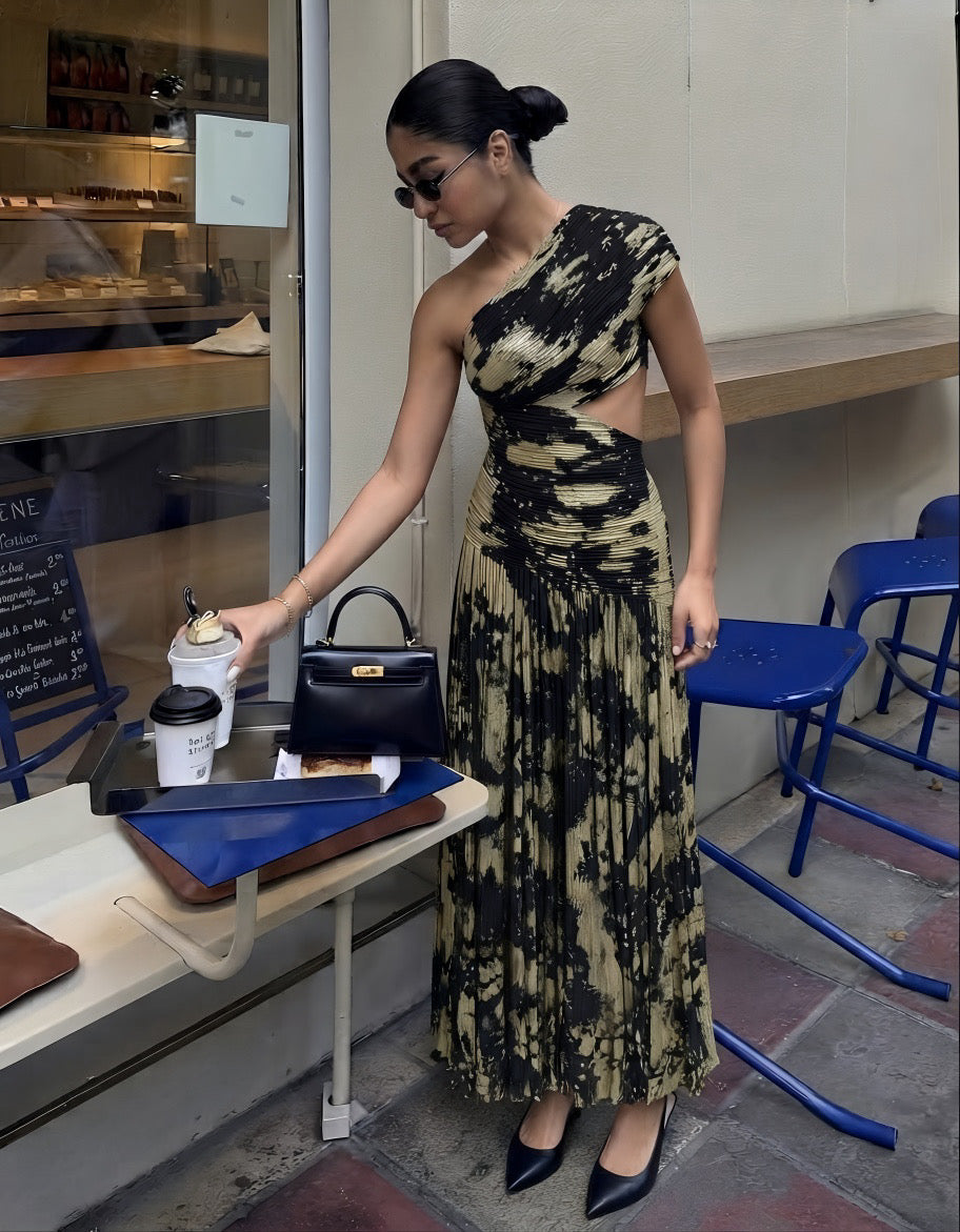 Gold Foil Pleated Festive Dress