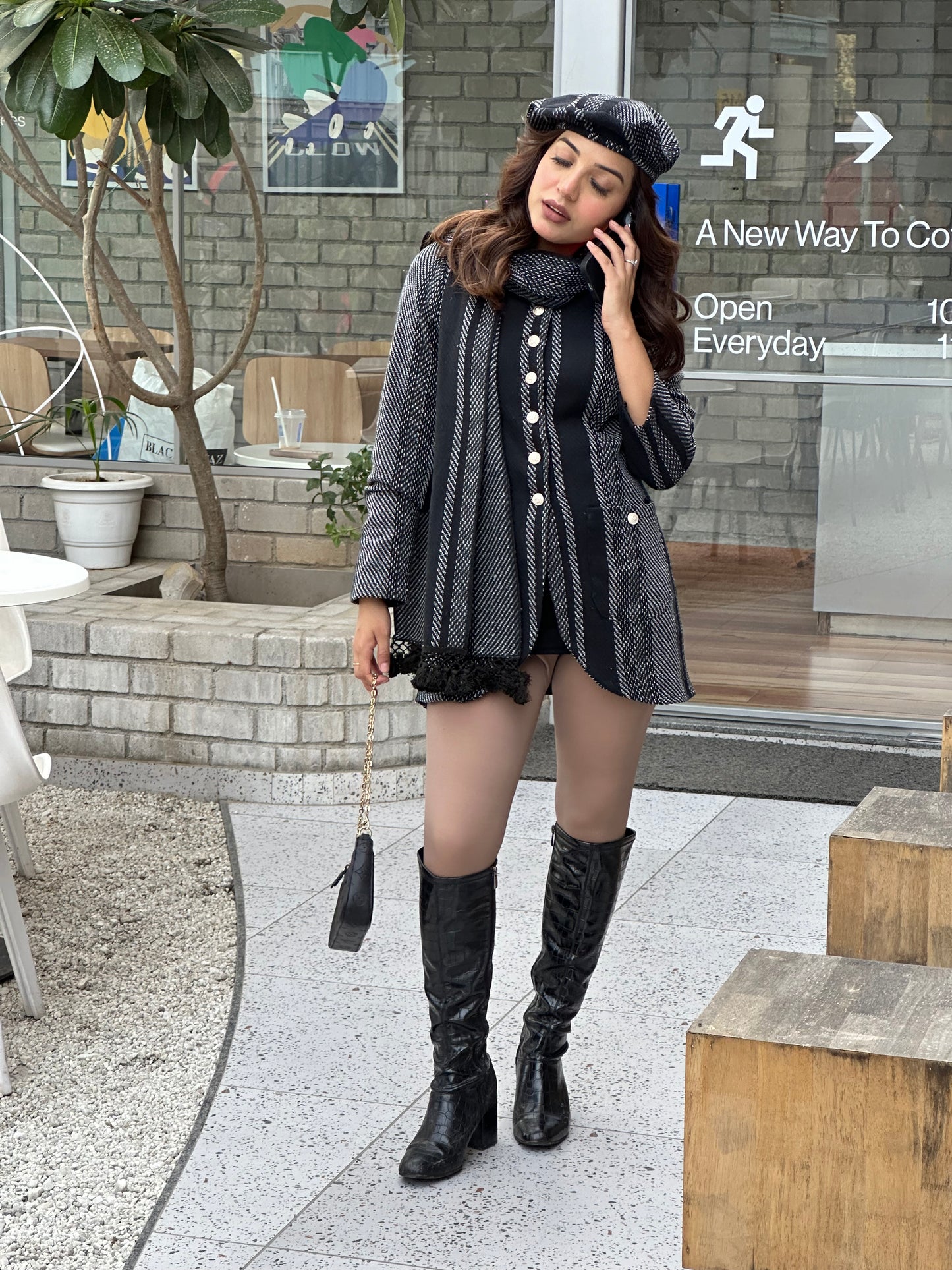 European Winter Coat With Muffler & Beret