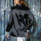 StyleAsh Black Satin Collar Button Down Rhinestone Shirt