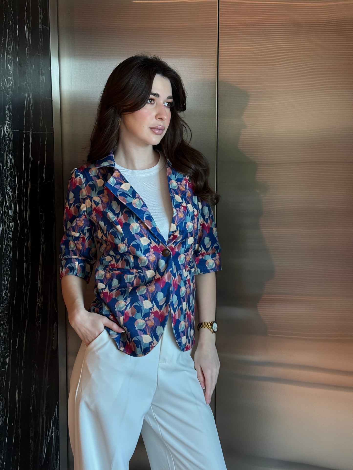 Multi-Color Velvet 3/4th Sleeve Blazer