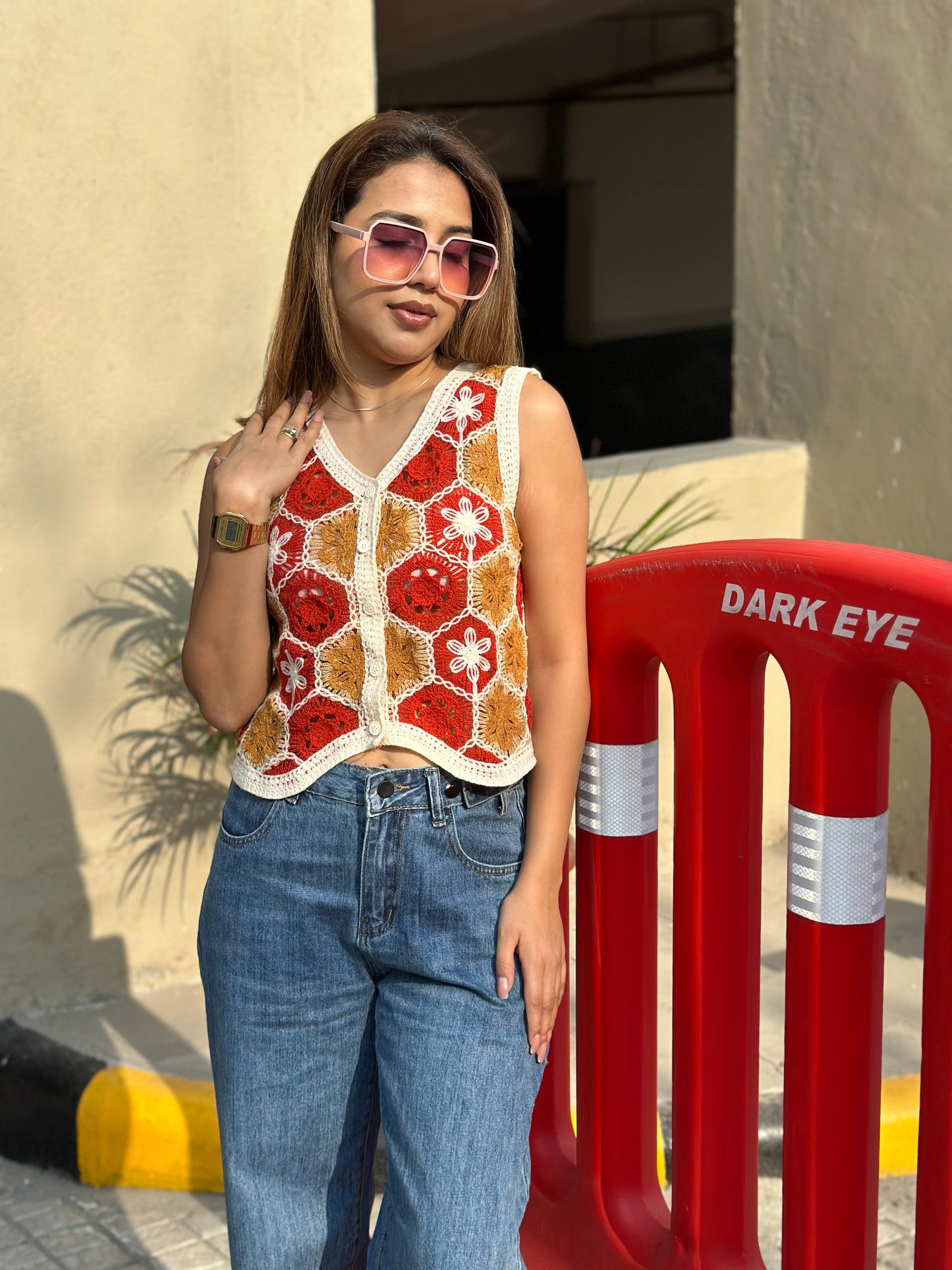Mustard Crochet Vest