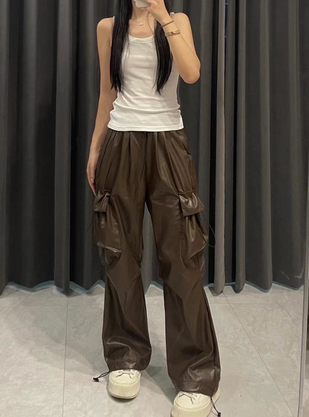 Faux Leather Cargo Pants