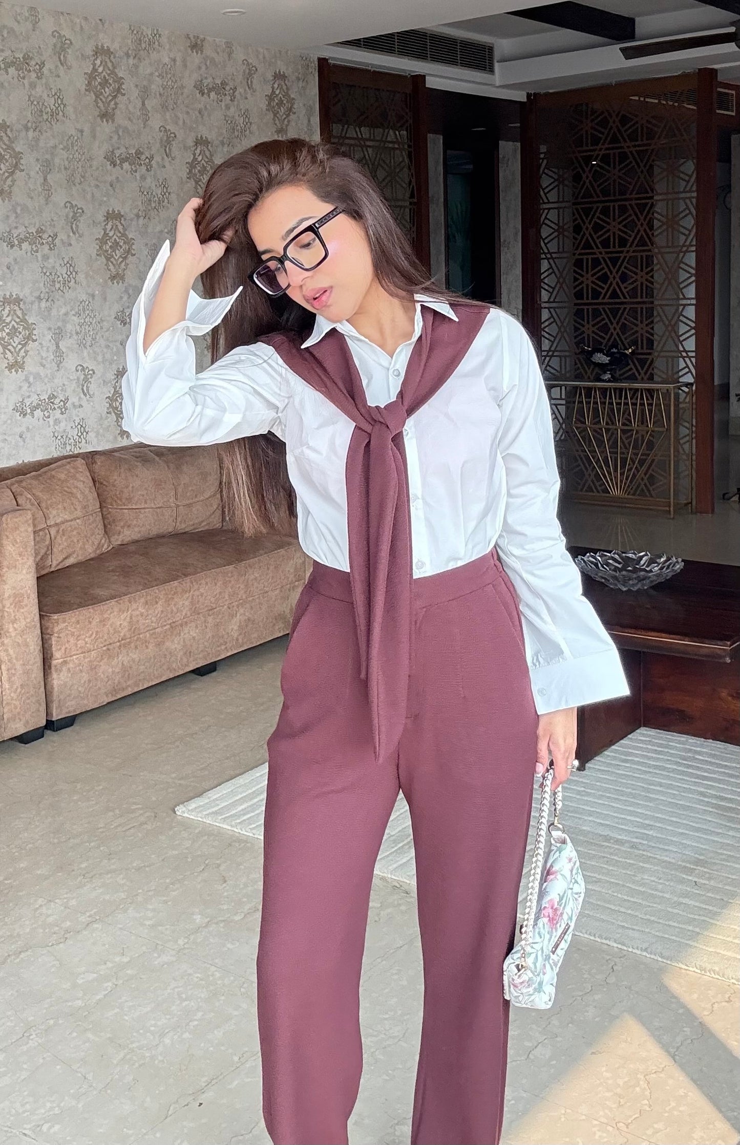 Dusty Maroon Trousers Set