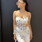 Mesh Floral Embroidered Padded Top