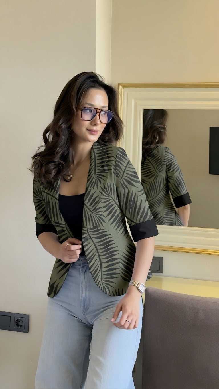 Palm Leaf Blazer With Tank Vest