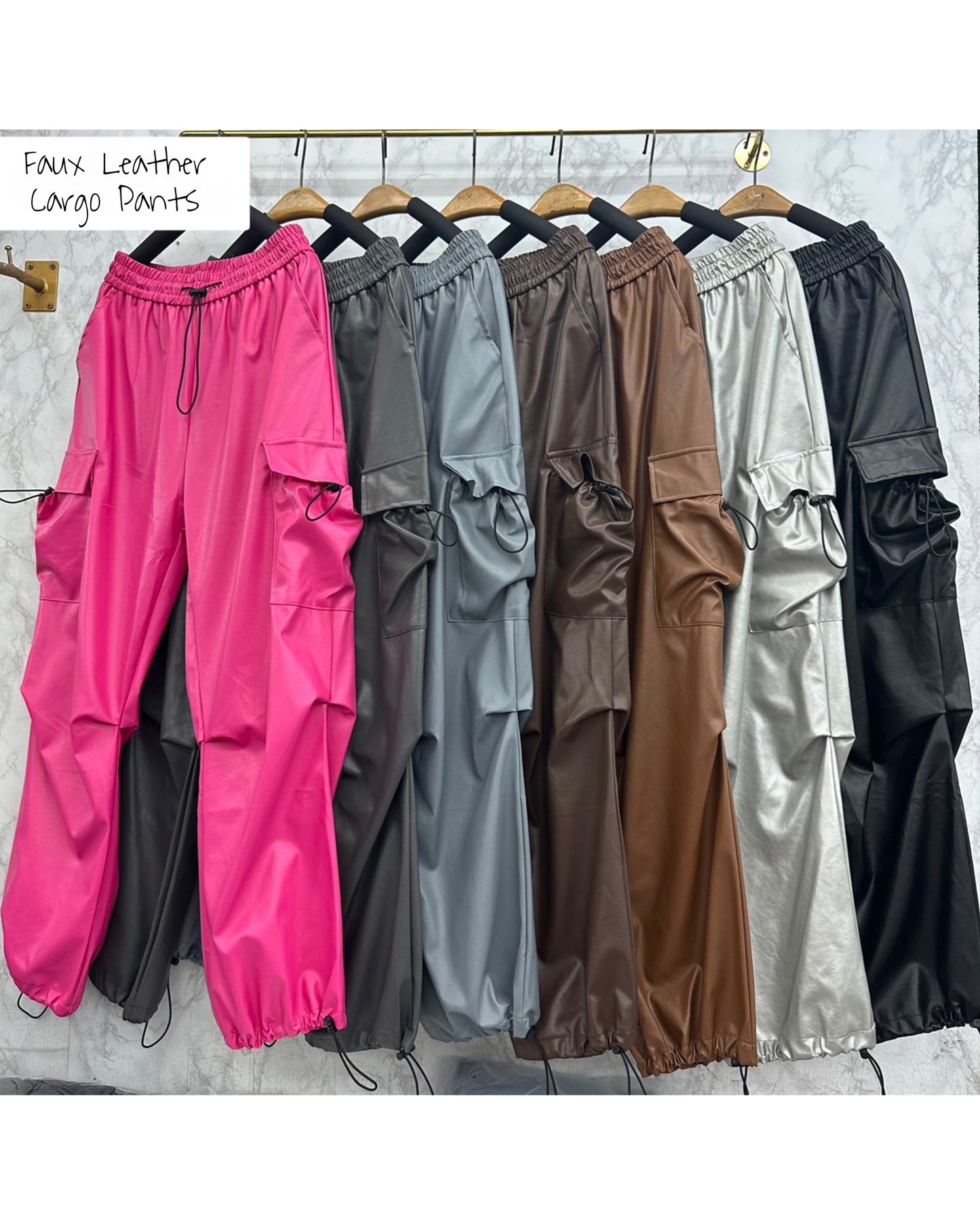 Faux Leather Cargo Pants