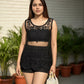 Mesh Embroidered Tunic Top With Skirt