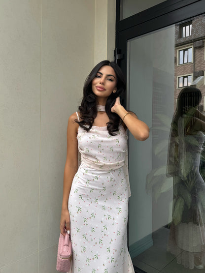 Georgette Floral Flow Dress With Scarf