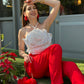 Rose Patterned Halter Neck Top